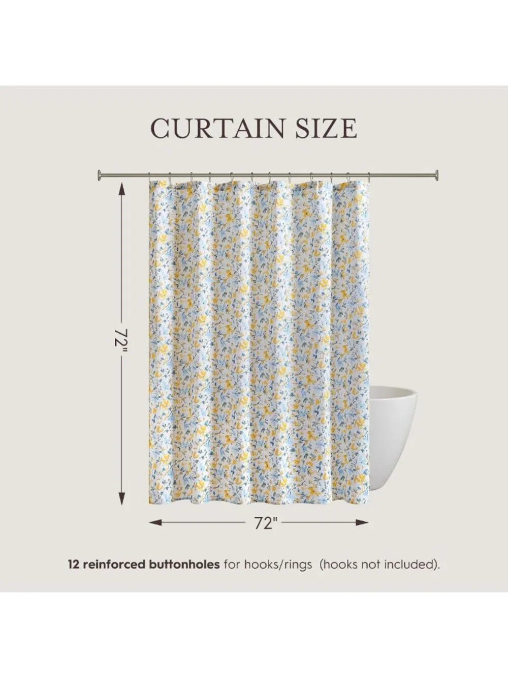 100% Cotton Floral Shower Curtain - Watercolor Botanical Design, Spa-Like Decor